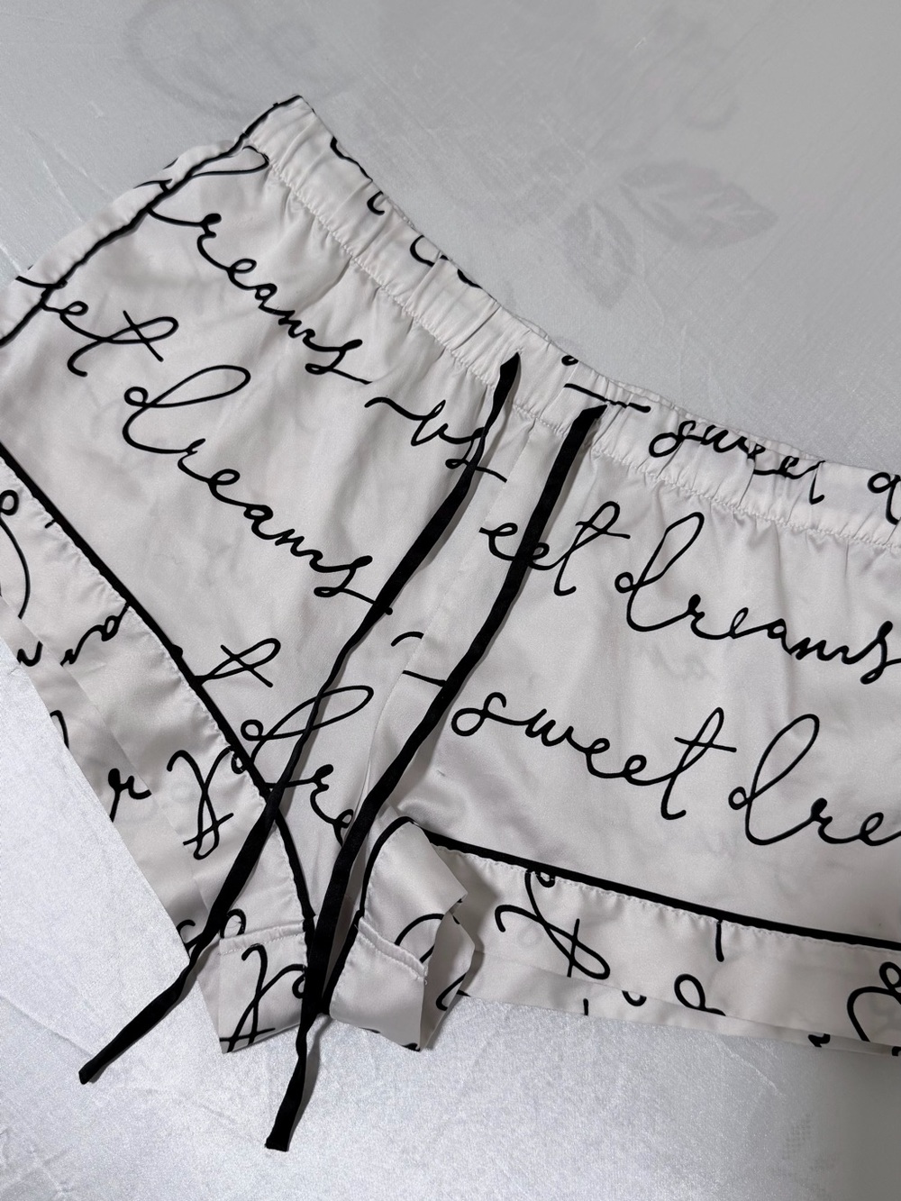 Victoria's Secret White Satin Script-Print High Waist Sleep Shorts